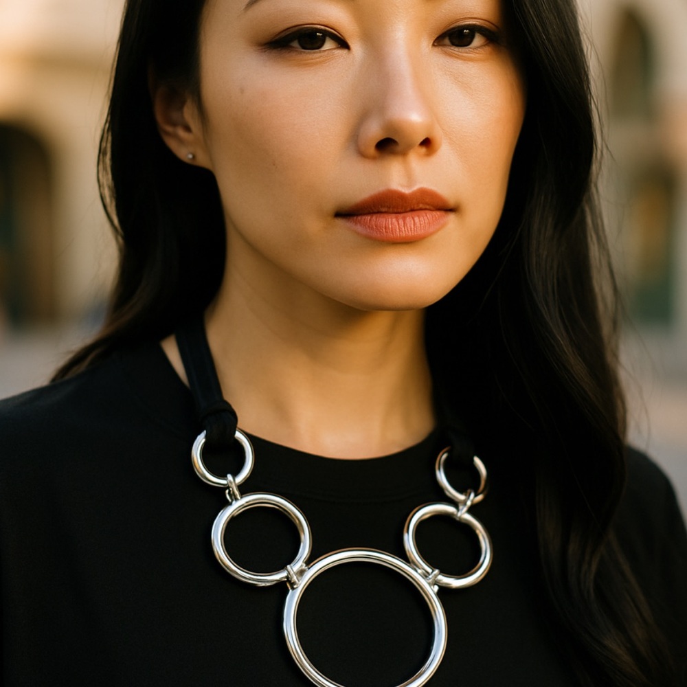 Bundle: Silver Circle Statement Necklace + Crysta… - image 3